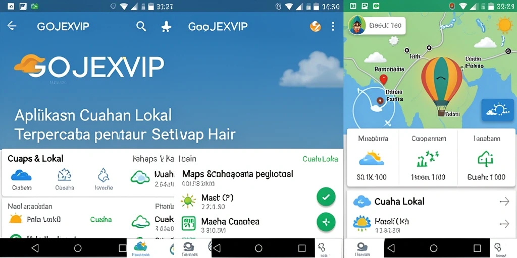 Antarmuka aplikasi GOJEKVIP yang menampilkan informasi Cuaca Lokal.