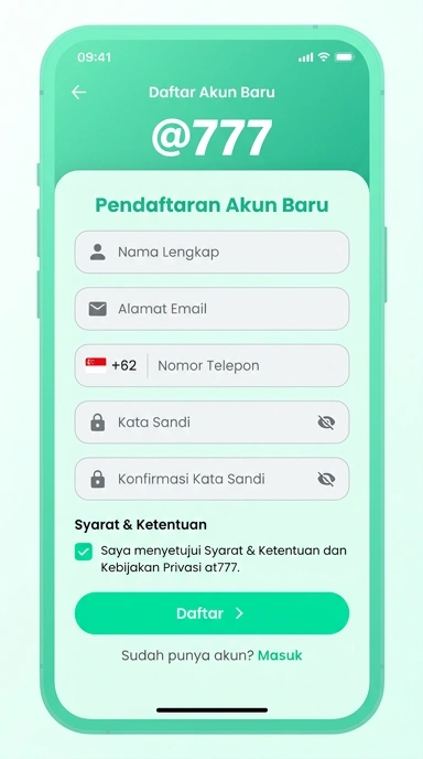 Tampilan halaman daftar at777