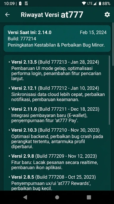 Tampilan riwayat versi at777